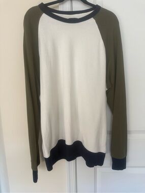 J. Crew Men's Raglan Crewneck Sweater in Olive, White & Black Trim